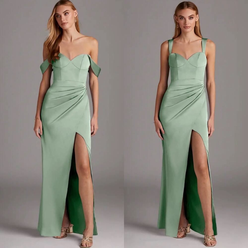 Azazie Agave Green Sheath Sweetheart Neckline Stretch Satin Dress Size 12